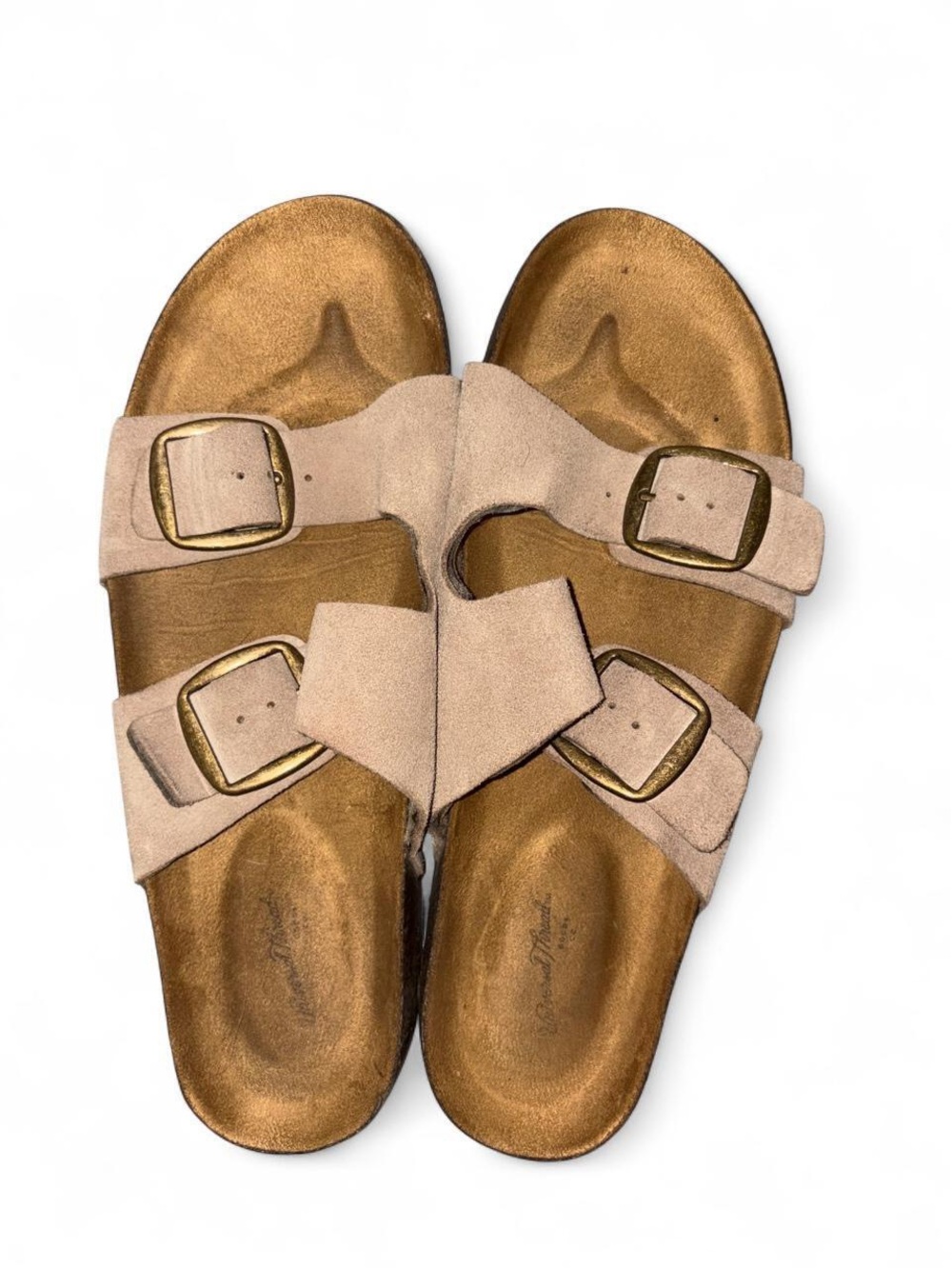 Beige Suede Double-Buckle Slide Sandals